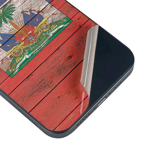 Haiti Flag Dark Wood iPhone 15 Plus Skin